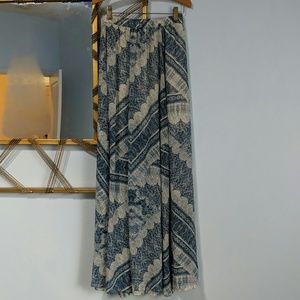 Blue and White Flowy Maxi Skirt